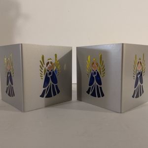 NEW Holiday, Metal Angel Tea Light Candle Holders .  2 pc Set, 3" square.